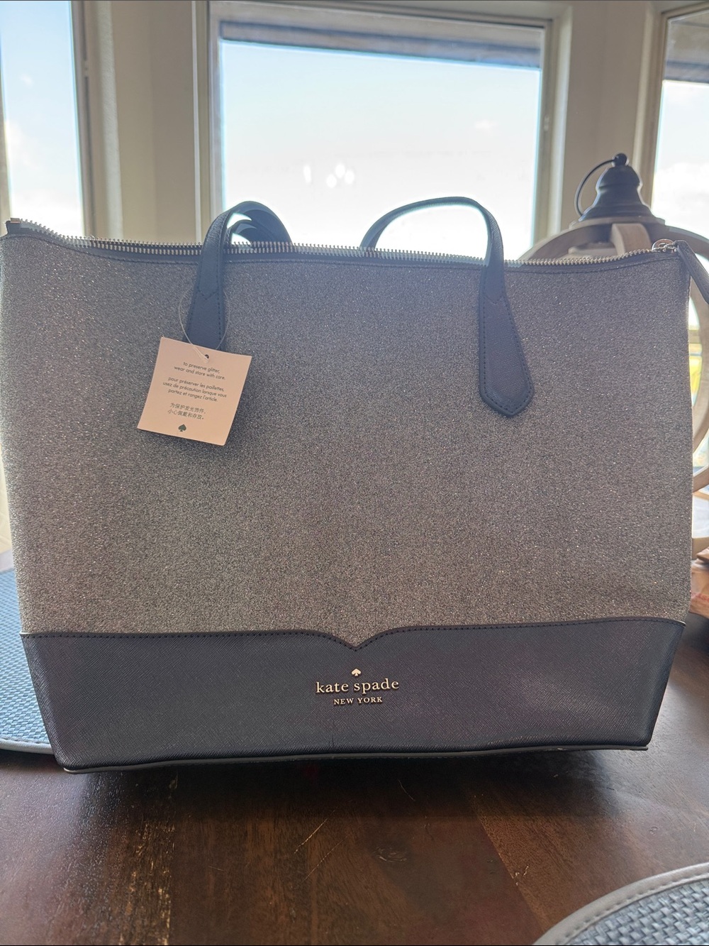 kate spade New York Silver Glitter and Black Tote